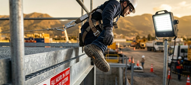 Trabajador autorizado realizando trabajo en alturas con arnes de seguridad Res 4272